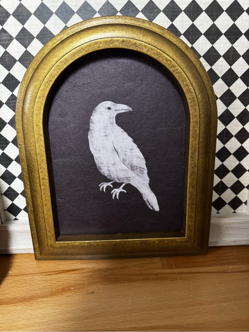 Gold Arch Raven Wall Art - White Raven on Black My Texas House